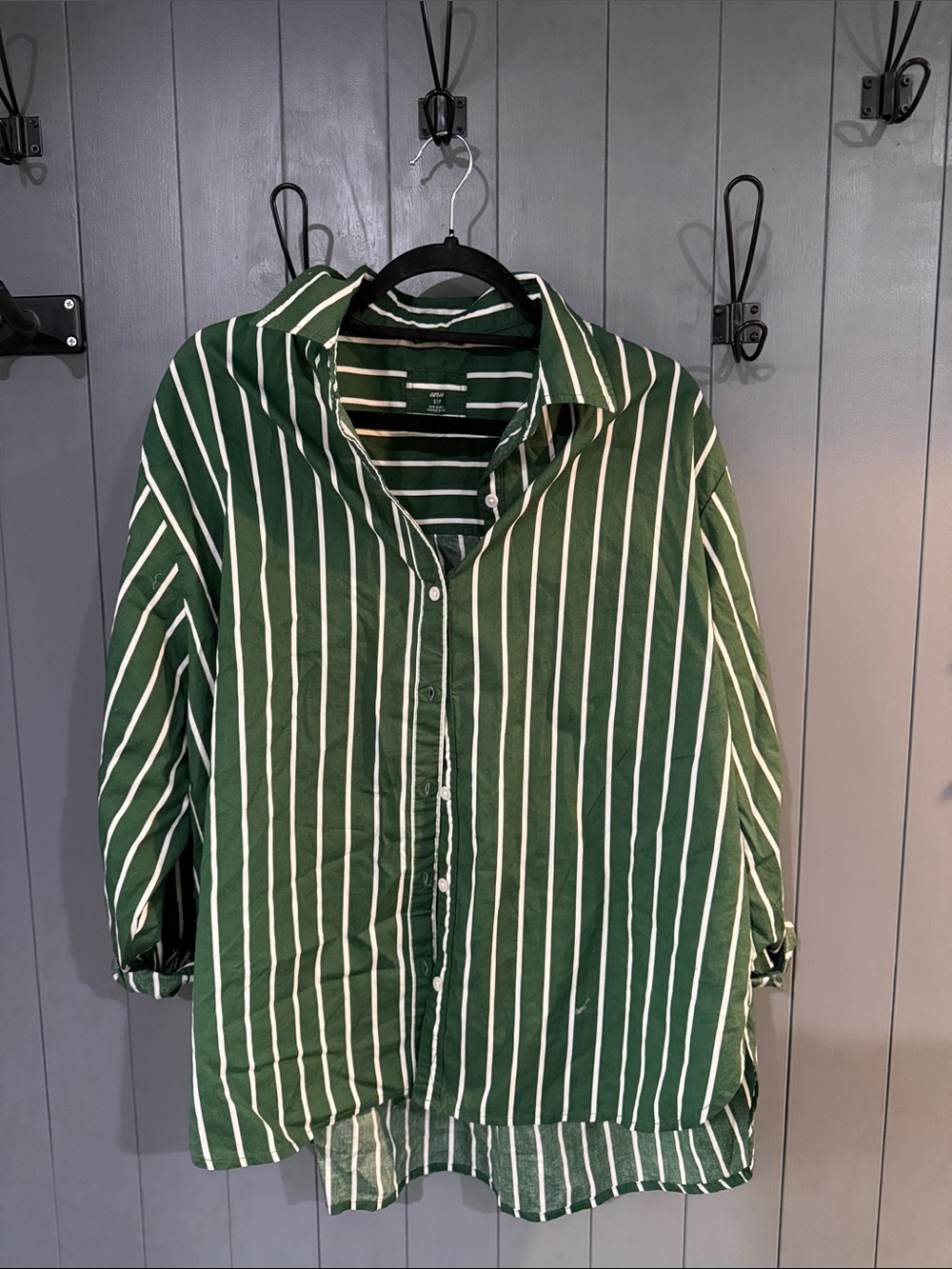 Aerie Striped Green Button-Up Womens Shirt